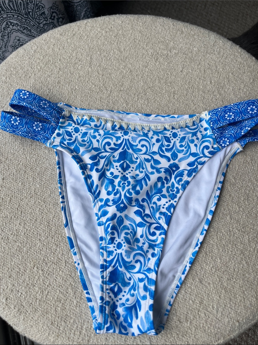 Blue & White Tile Print Bikini Bottoms